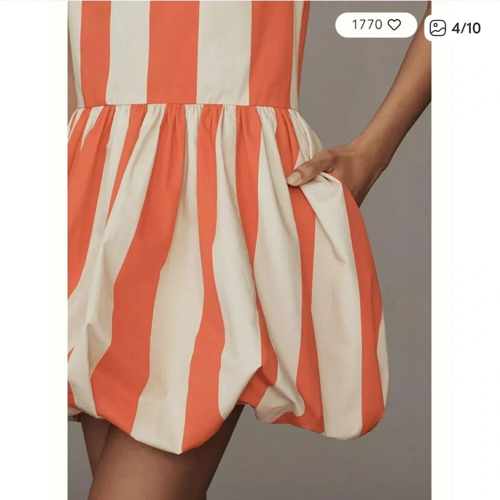 NWT Anthropologie Mare Mare Bubble Hem Mini Dress Red Cream Striped medium - Picture 2 of 10